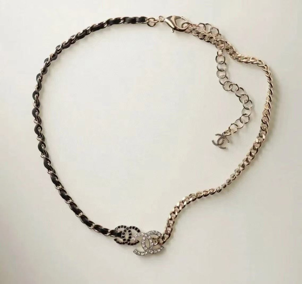 Signature Emblem Pendant Necklace in Gold-Tone – Black Detail – Design 015 styled product view