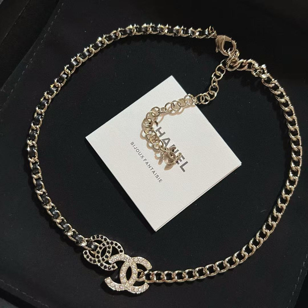 Signature Emblem Pendant Necklace in Gold-Tone – Black Detail – Design 015 main product view