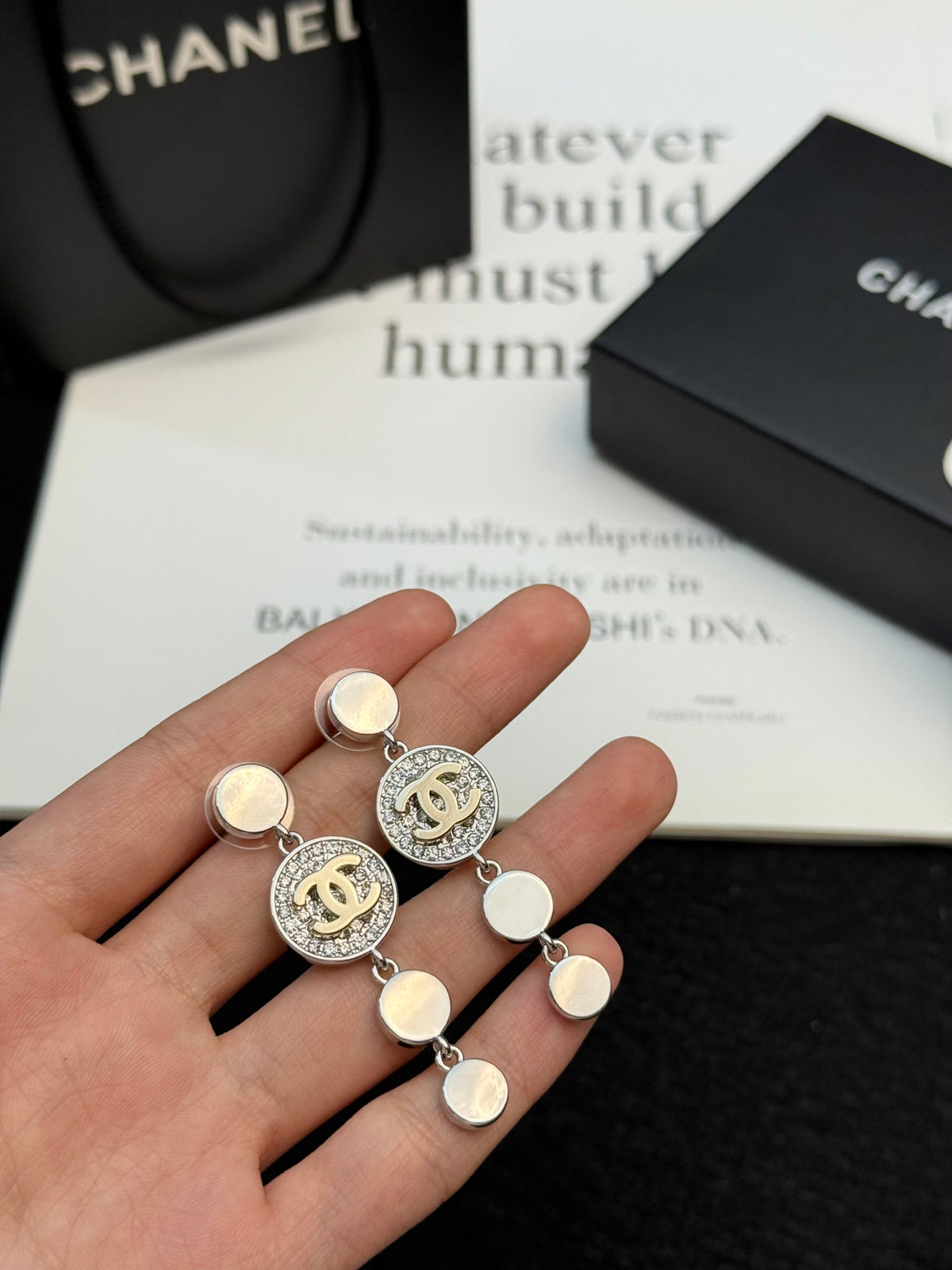 Double-C Emblem Statement Earrings in Silver-Tone – Design 002 side detail