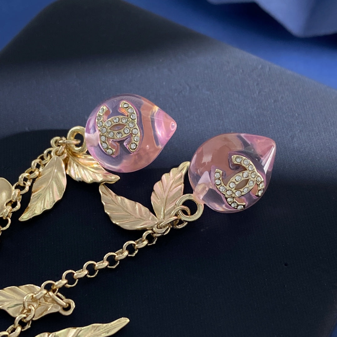 Double-C Emblem Crystal-Accent Pendant Necklace – Pink Detail – Design 003 front product view