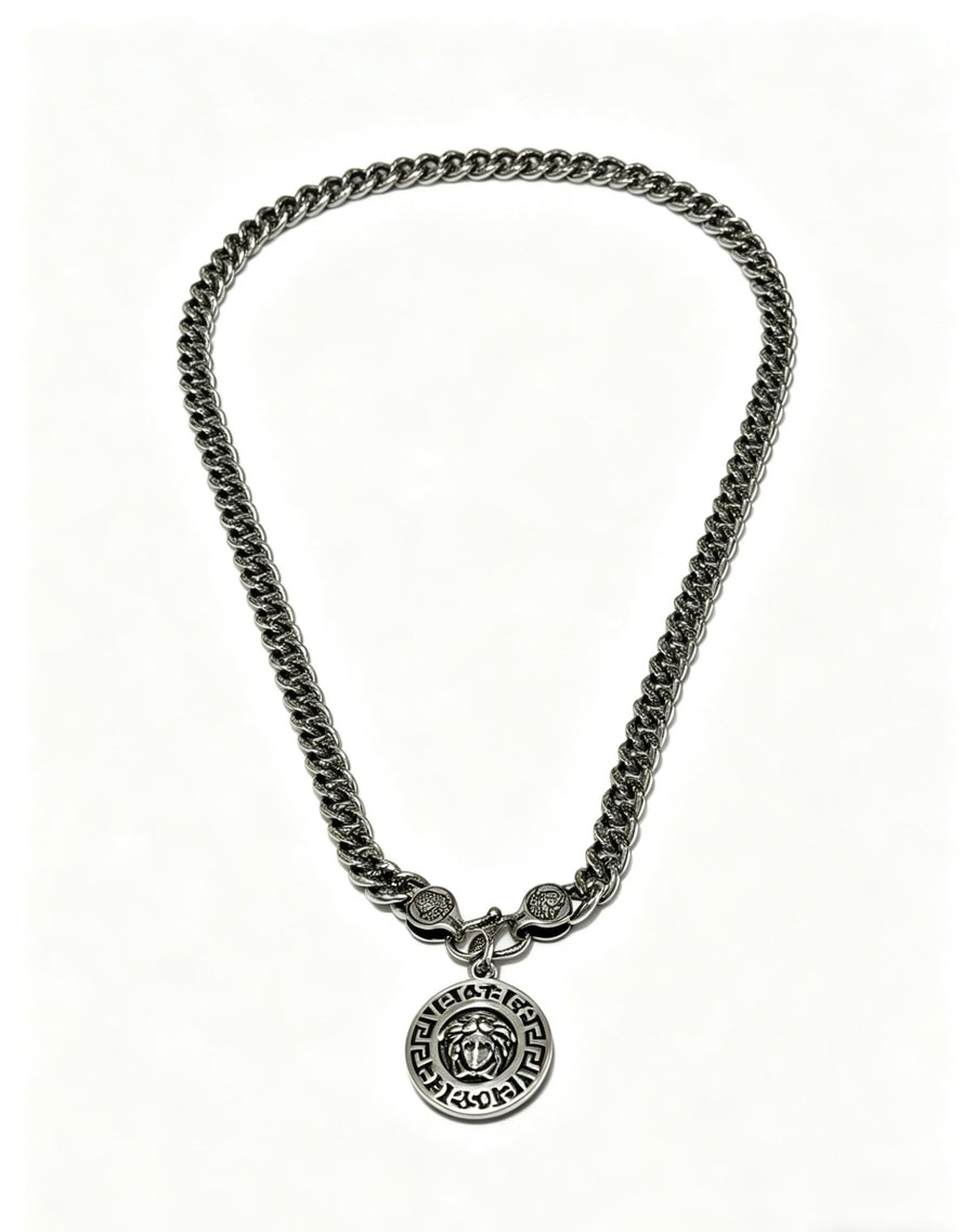 Medusa Head Pendant Necklace in Antique Silver-Tone – 55 cm – Design 02 main product view