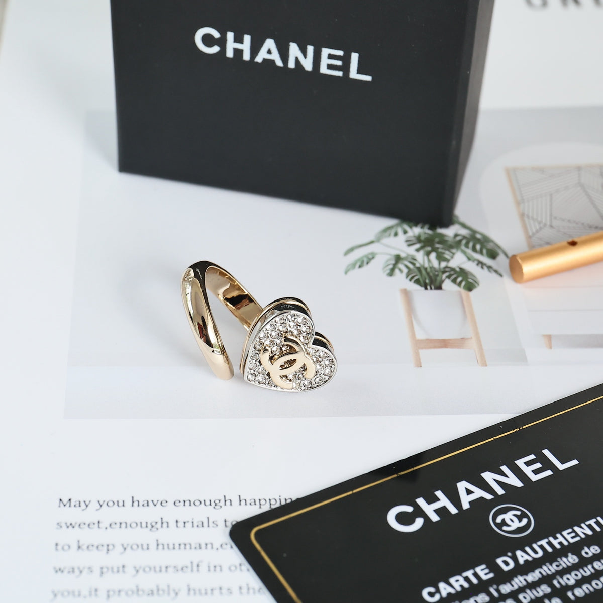 Double-C Emblem Statement Ring in Polished Metal-Tone – Heart Detail – Design 002 styled product view