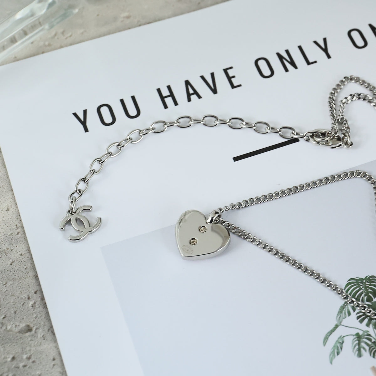 Double-C Emblem Crystal-Accent Pendant Necklace – Heart Detail – Design 008 detail view