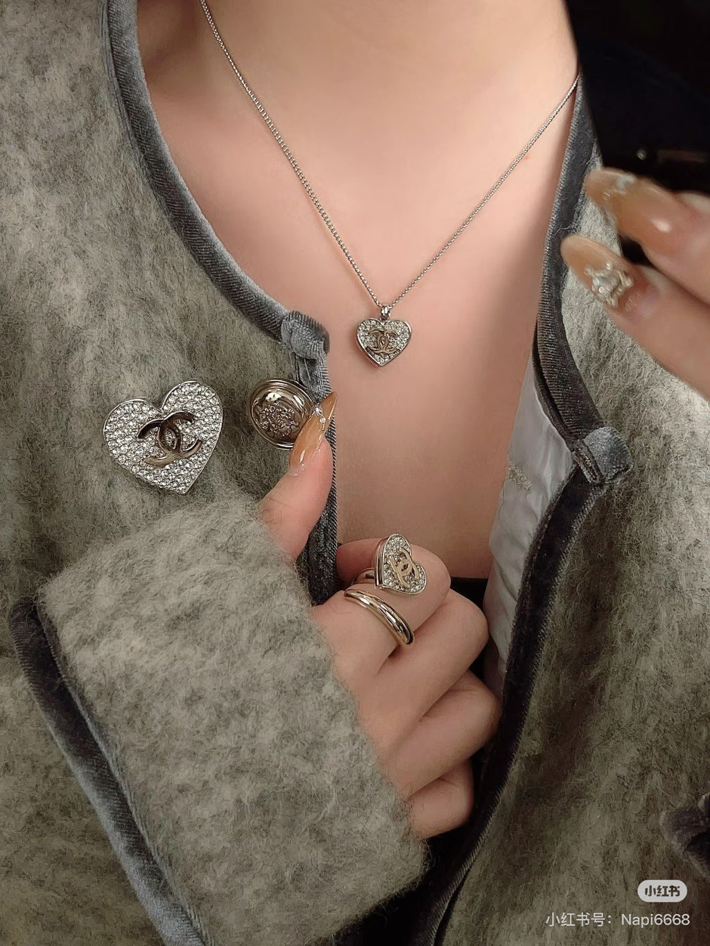 Double-C Emblem Crystal-Accent Pendant Necklace – Heart Detail – Design 008 main product view