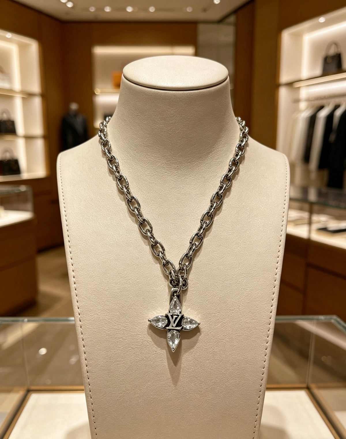 Chain Pendant Necklace in Silver-Tone – Design 030 close-up detail