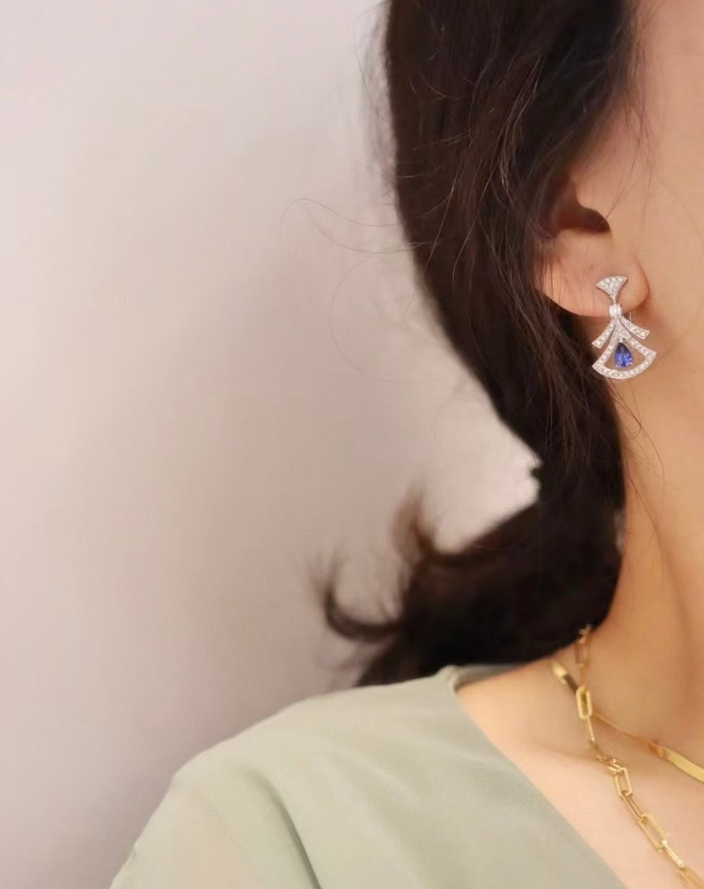 Geometric Emblem Stud Earrings in Rose-Gold-Tone – Rose Gold Detail – Design 002 styled product view