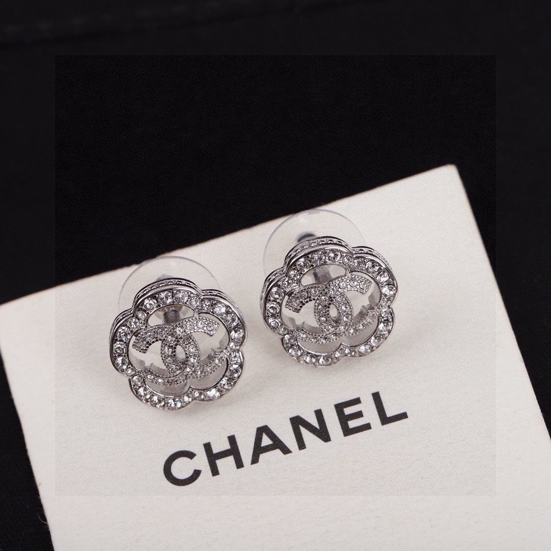 Camellia Stud Earrings in Silver-Tone – Camellia Detail – Design 002 styled product view