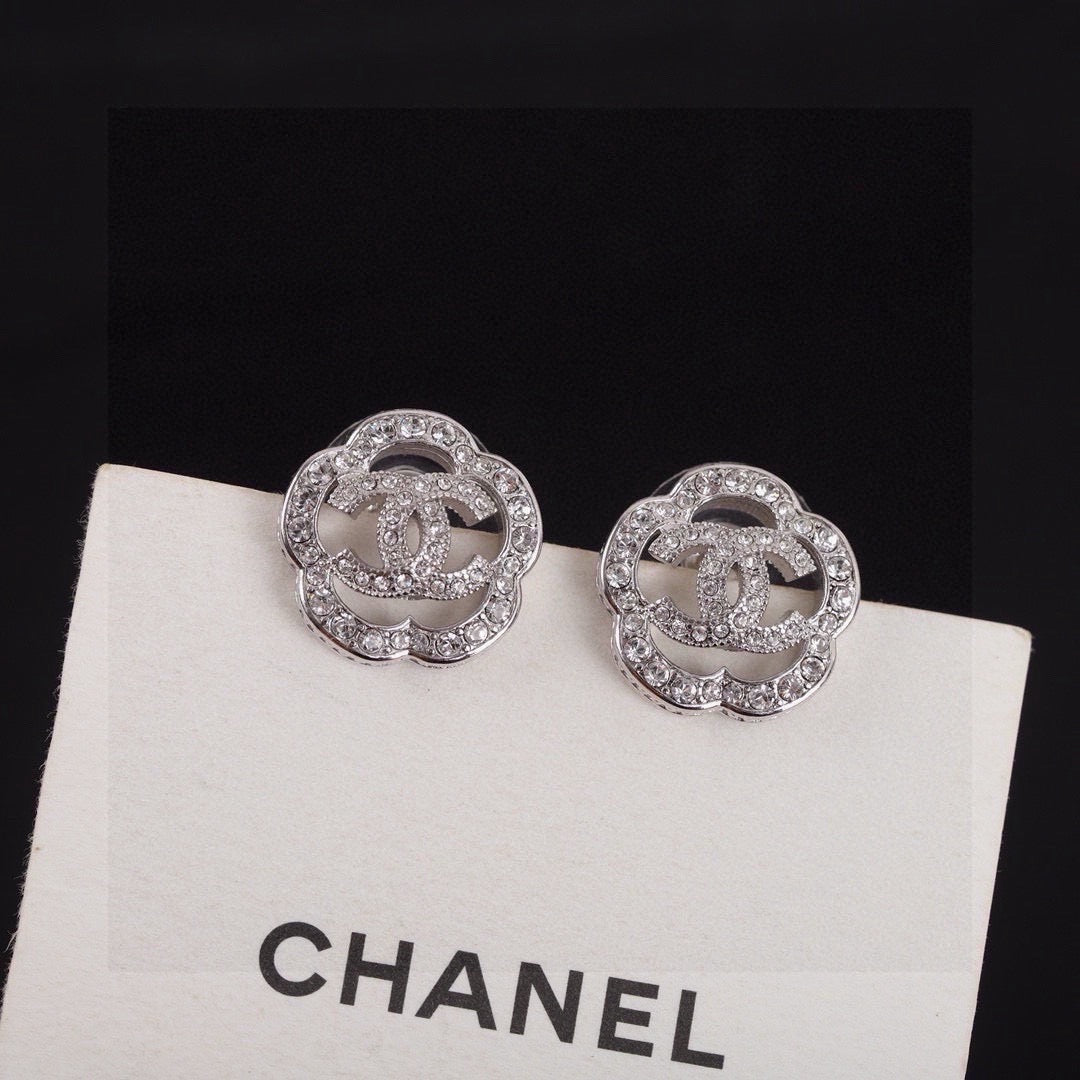 Camellia Stud Earrings in Silver-Tone – Camellia Detail – Design 002 main product view