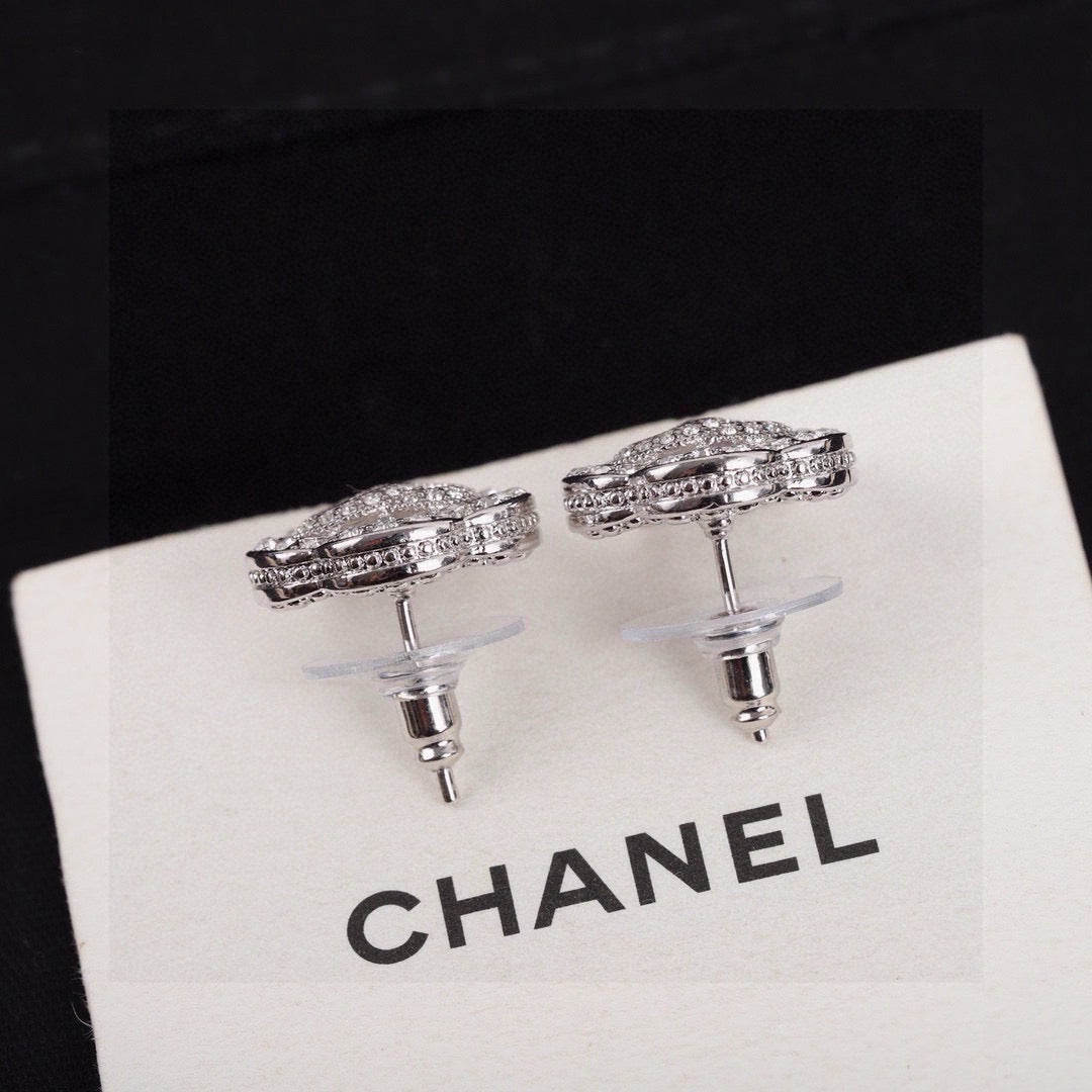 Camellia Stud Earrings in Silver-Tone – Camellia Detail side detail