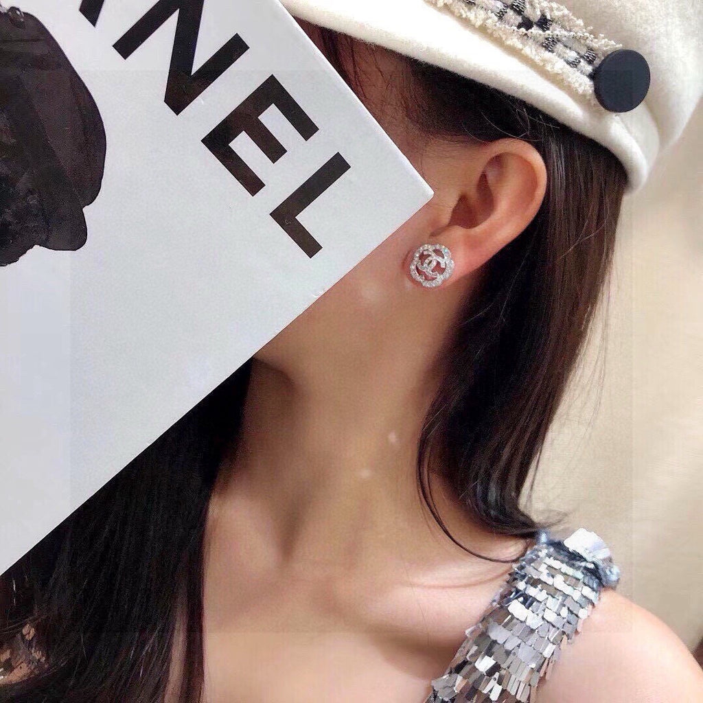 Camellia Stud Earrings in Silver-Tone – Camellia Detail main product view