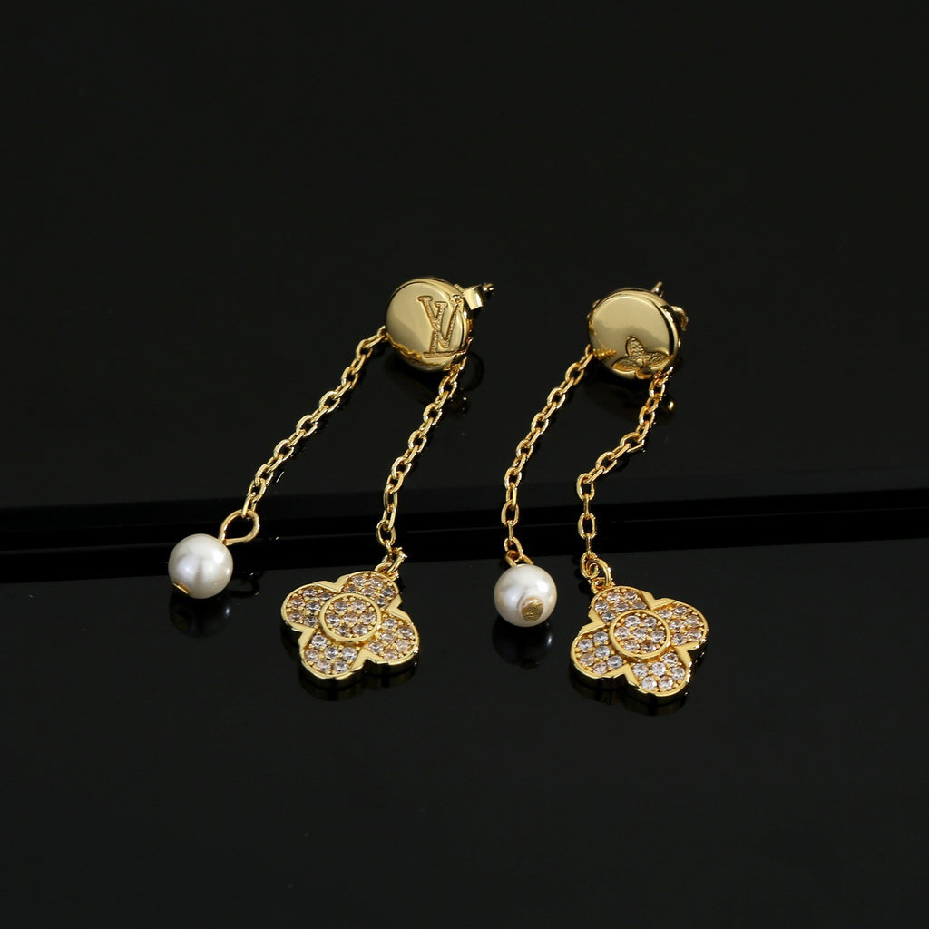 Geometric Emblem Stud Earrings in Polished Metal-Tone – Design 005 front product view