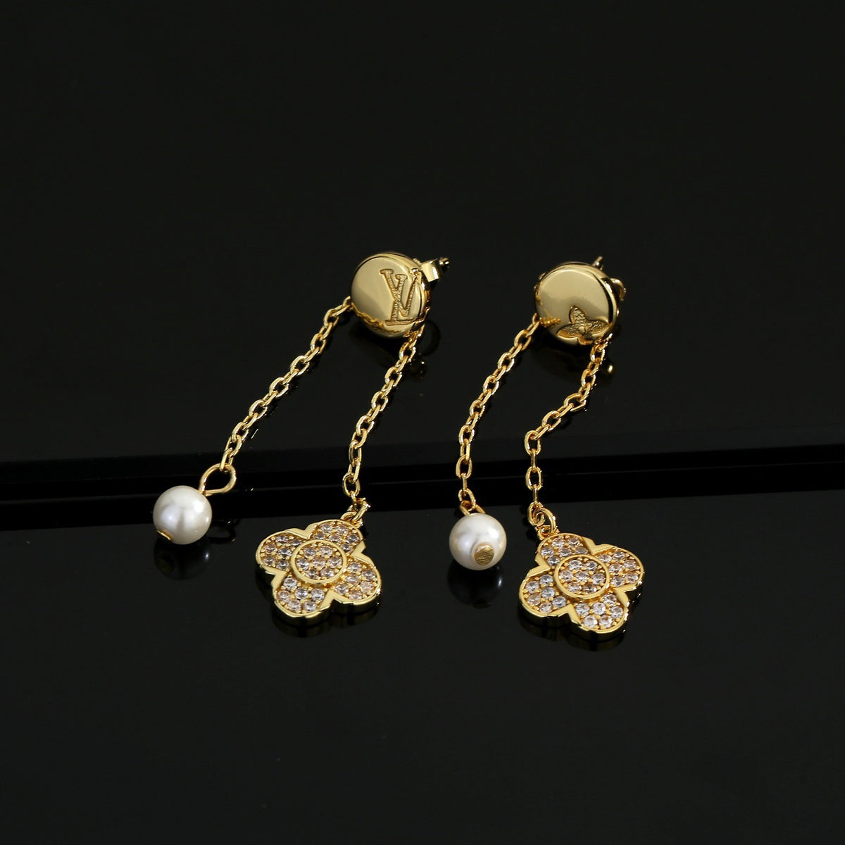 Geometric Emblem Stud Earrings in Polished Metal-Tone – Design 005 front product view