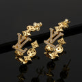 Geometric Emblem Stud Earrings in Polished Metal-Tone – Design 034 main product view