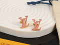 Letter Emblem Stud Earrings in Polished Metal-Tone – Design 033 main product view