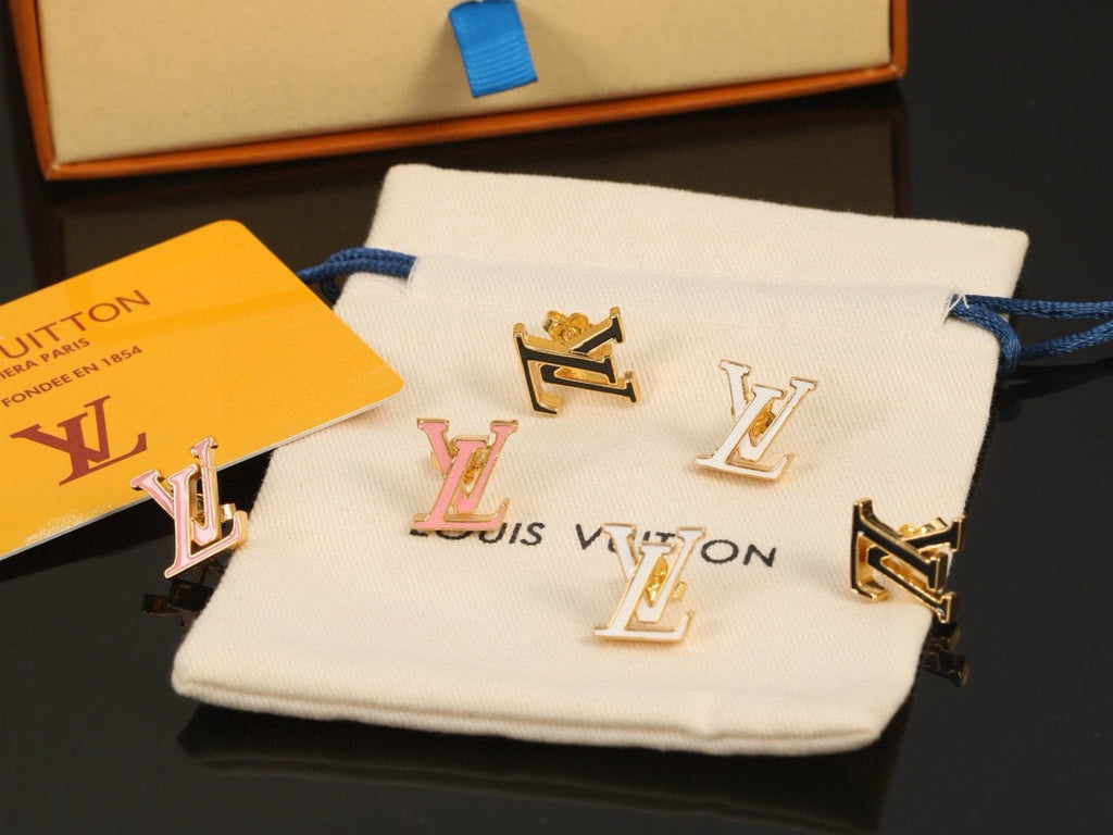 Letter Emblem Stud Earrings in Polished Metal-Tone – Design 007 styled product view