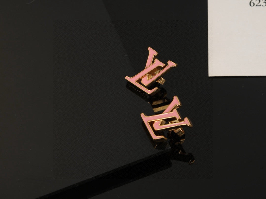 Letter Emblem Stud Earrings in Polished Metal-Tone – Design 007 side detail