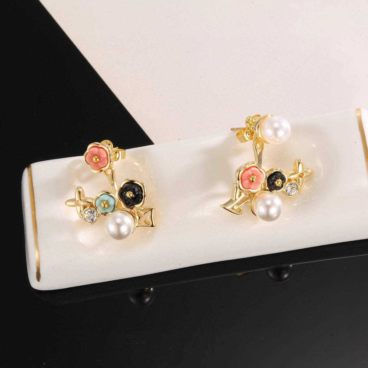 Clover Stud Earrings in Polished Metal-Tone – Clover Detail – Design 011 styled product view