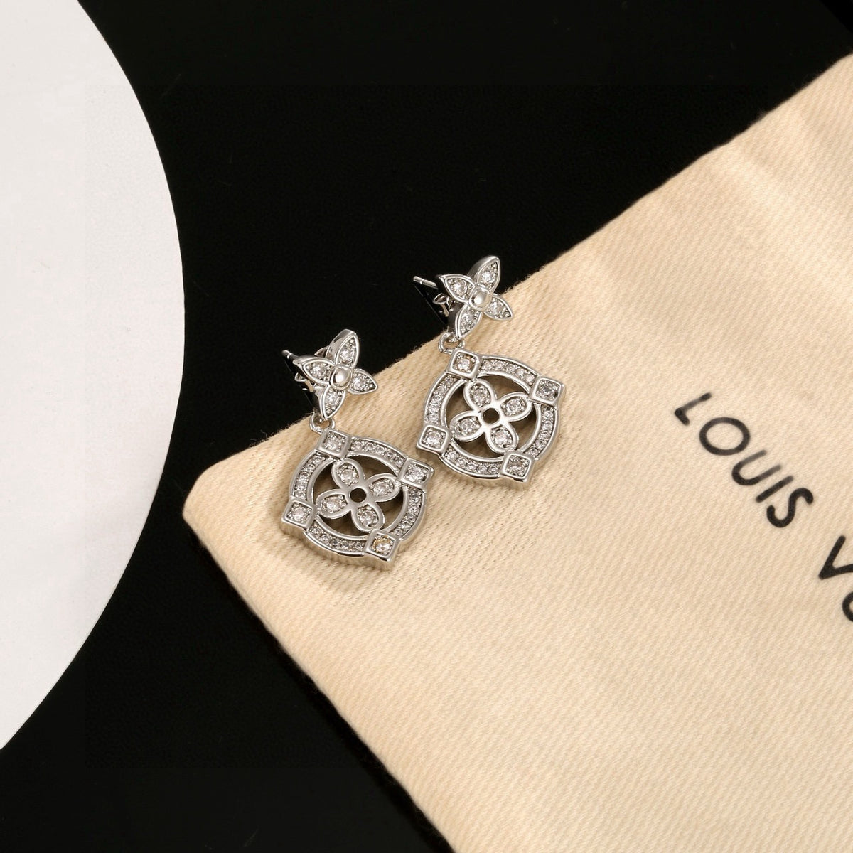 Floral Stud Earrings in Polished Metal-Tone – Design 003 detail view