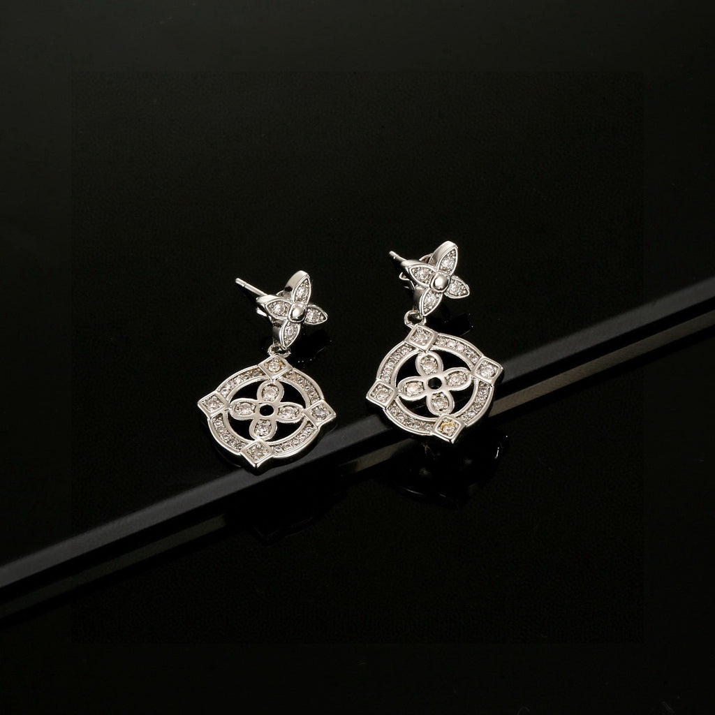 Floral Stud Earrings in Polished Metal-Tone – Design 001 side detail