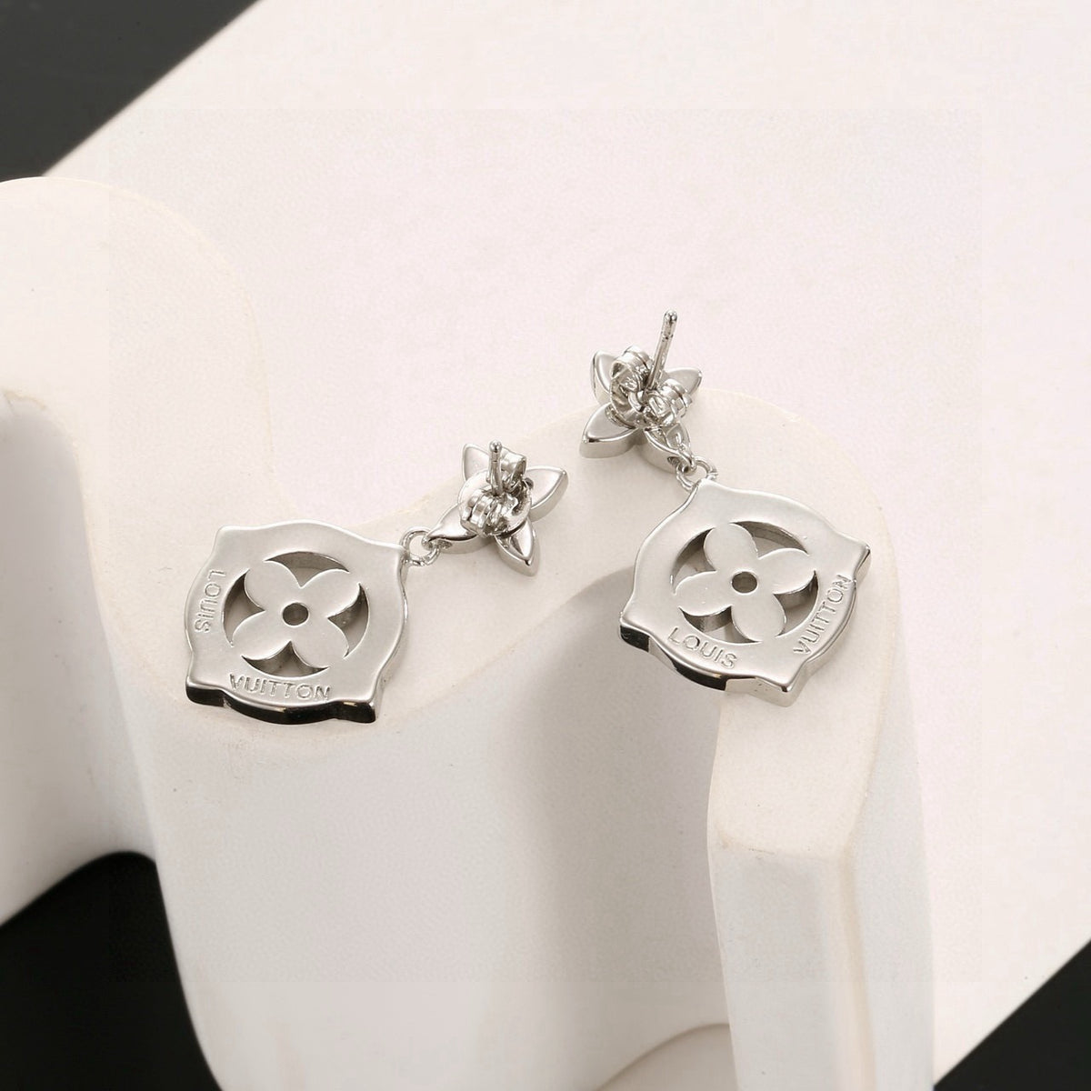 Floral Stud Earrings in Polished Metal-Tone – Design 003 front product view