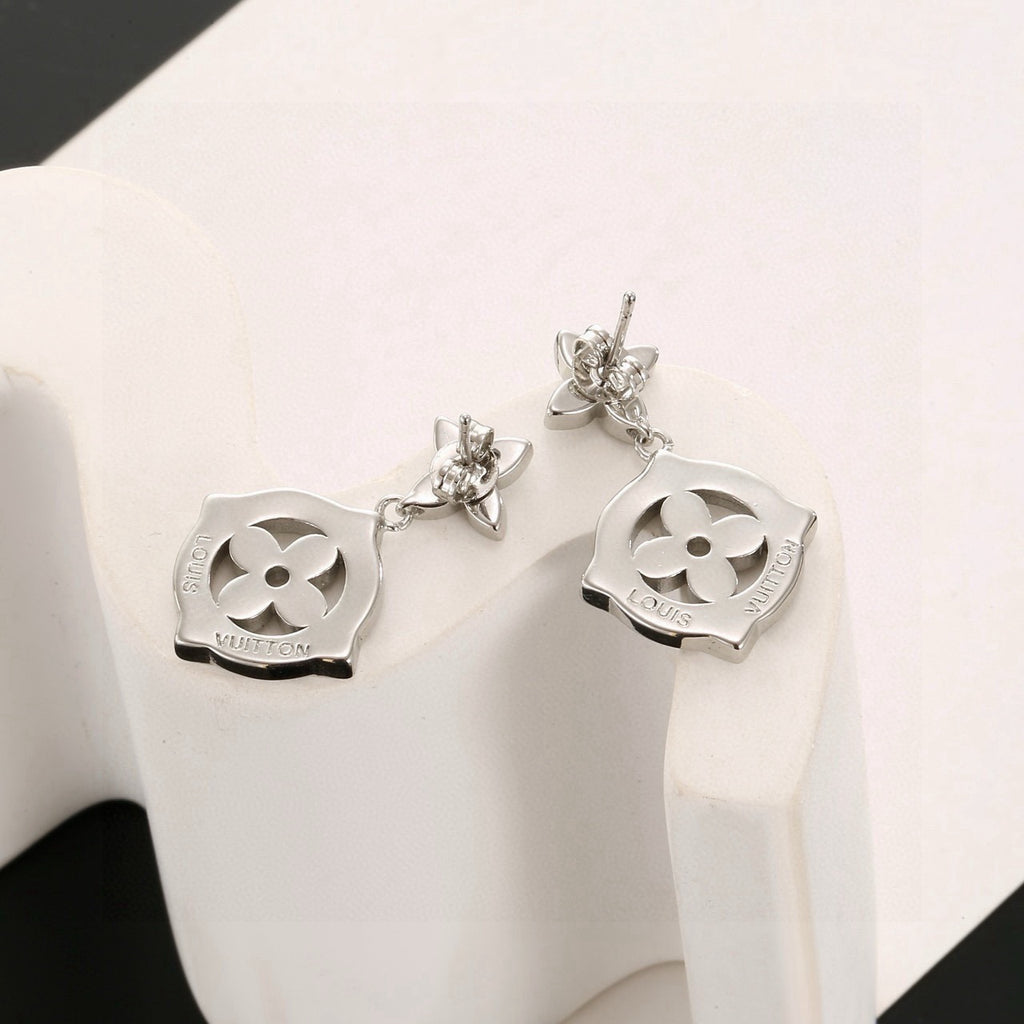 Floral Stud Earrings in Polished Metal-Tone – Design 002 front product view