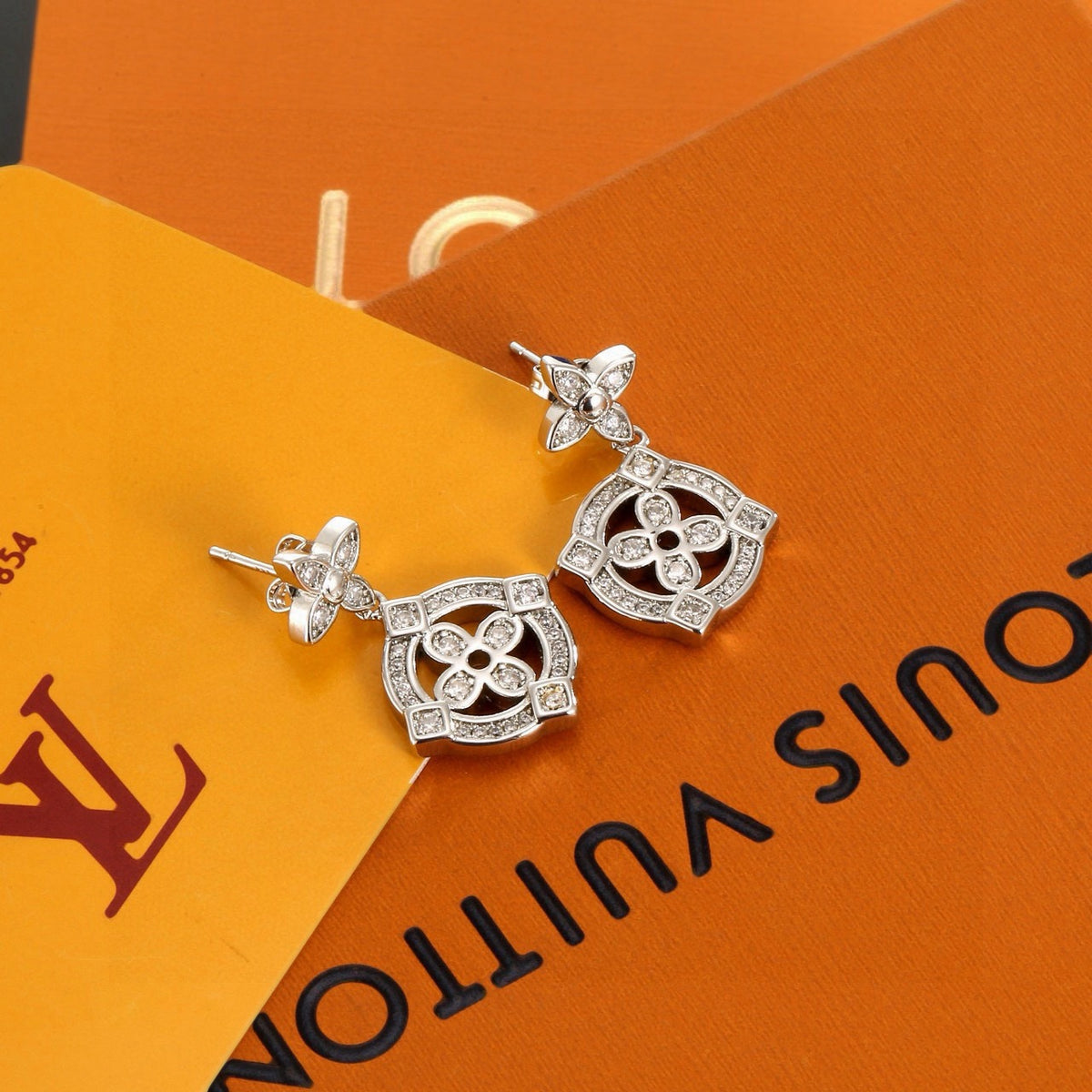 Floral Stud Earrings in Polished Metal-Tone – Design 003 front product view