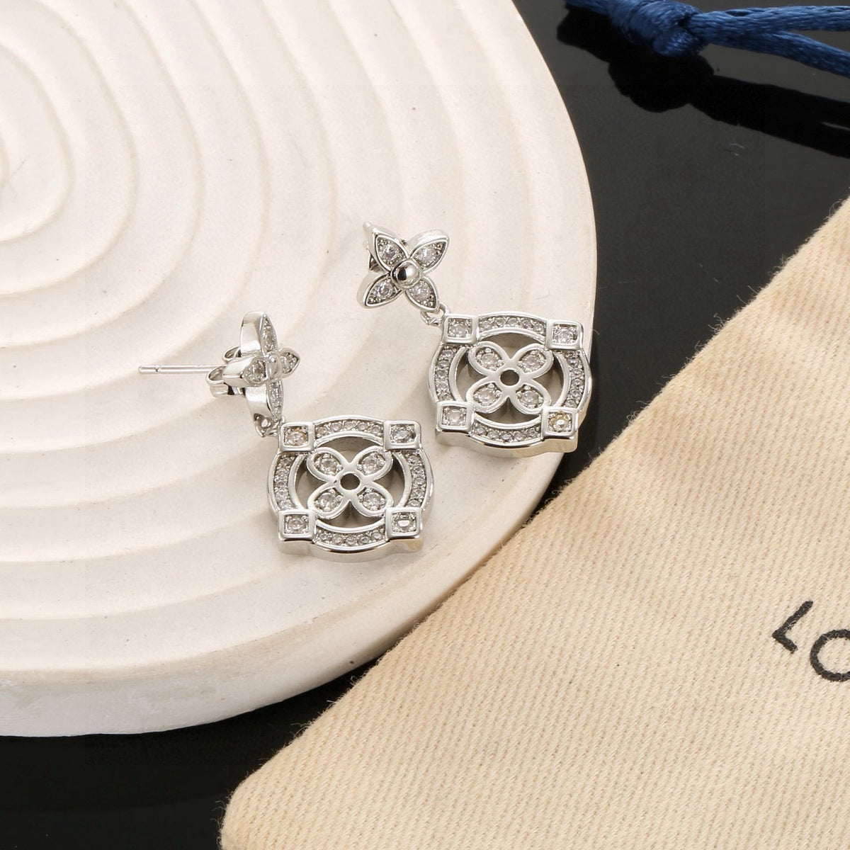 Floral Stud Earrings in Polished Metal-Tone – Design 003 close-up detail