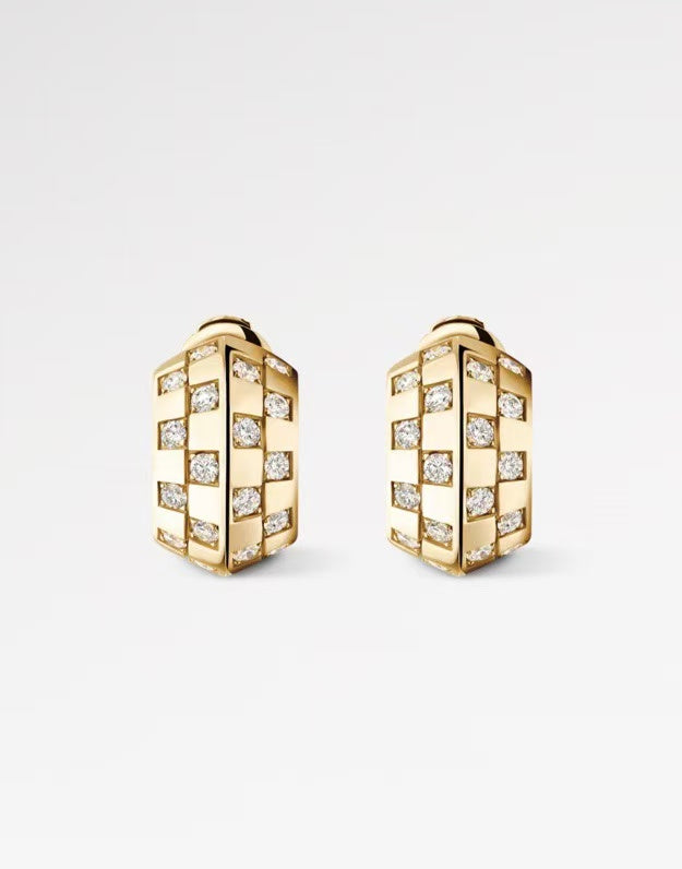 Geometric Emblem Stud Earrings in Polished Metal-Tone – Design 038 main product view