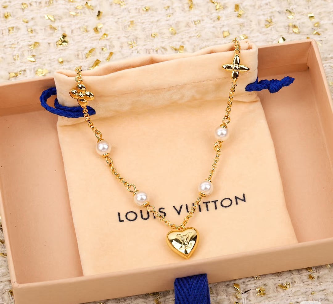 Letter Emblem Pendant Necklace in Polished Metal-Tone – Design 006 main product view