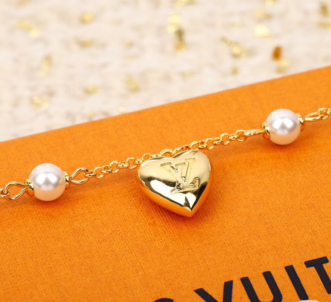 Letter Emblem Pendant Necklace in Polished Metal-Tone – Design 006 main product view