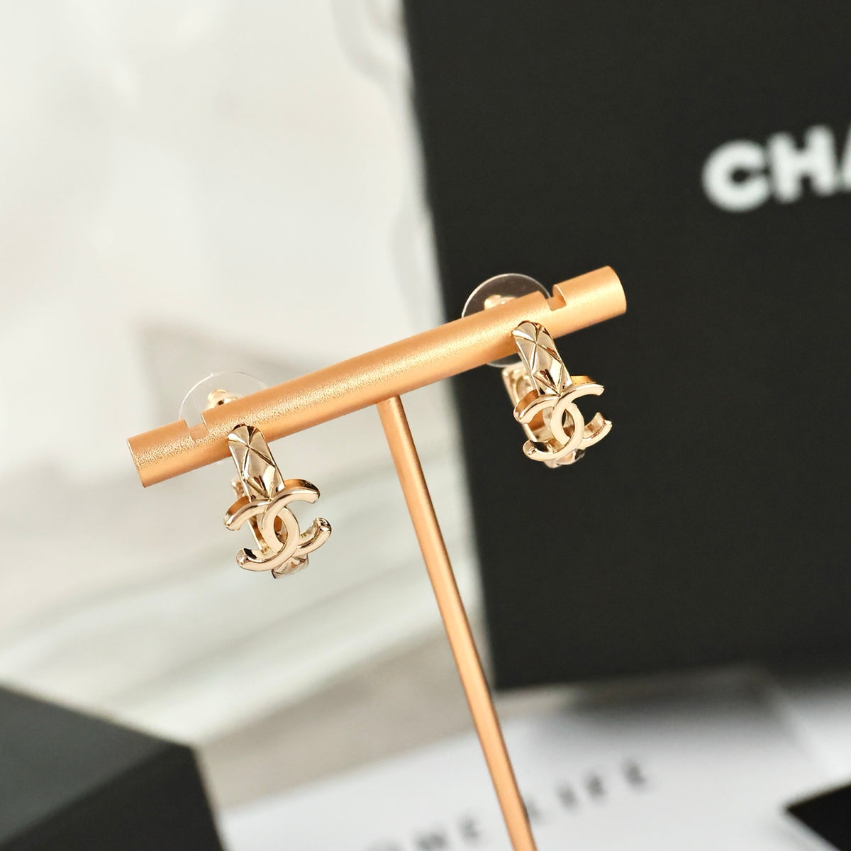 Double-C Emblem Statement Earrings in Polished Metal-Tone – Design 049 main product view