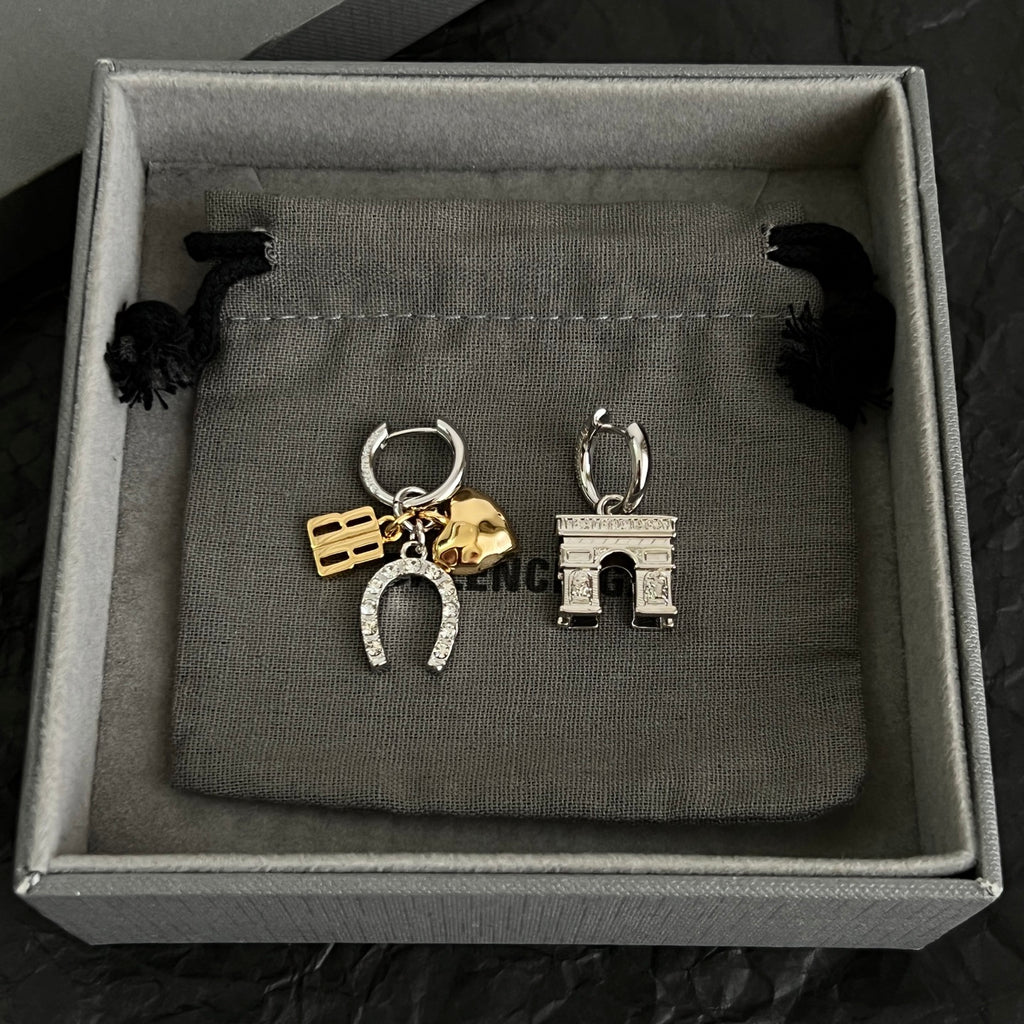 Ring Motif Statement Earrings in Polished Metal-Tone – Design 005 detail view