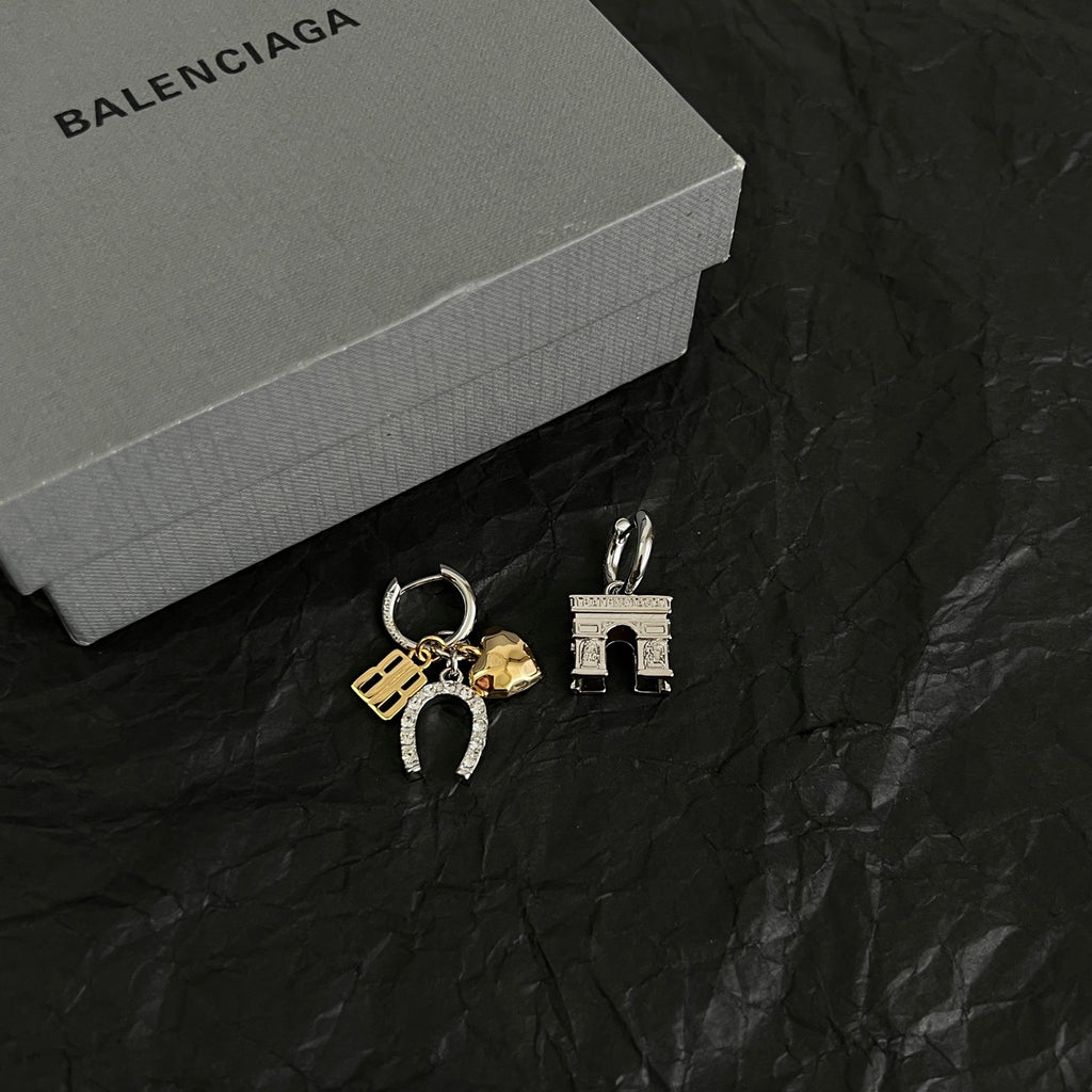 Ring Motif Statement Earrings in Polished Metal-Tone – Design 005 front product view
