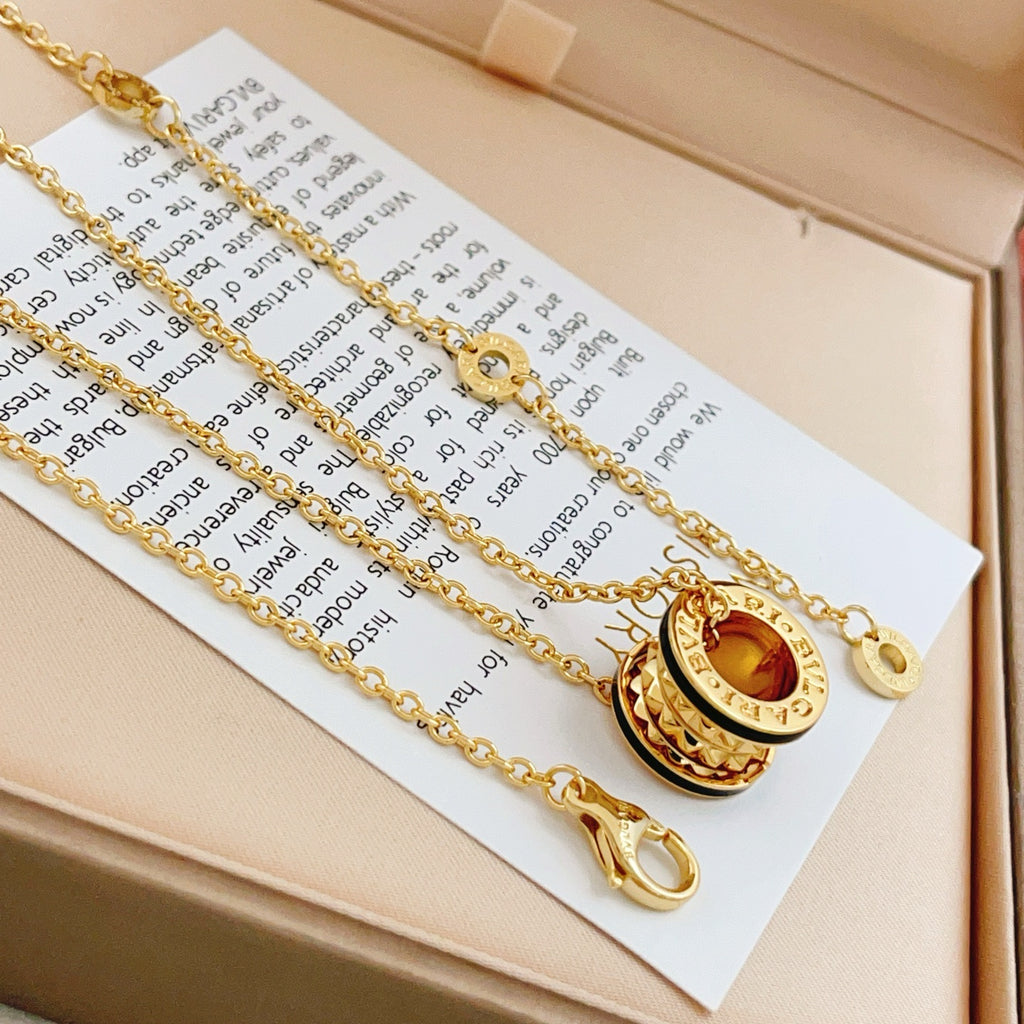 Geometric Emblem Pendant Necklace in Gold-Tone – Design 007 detail view