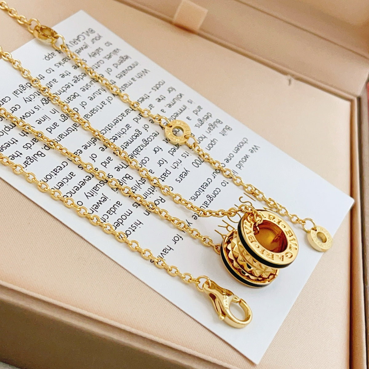 Geometric Emblem Pendant Necklace in Gold-Tone – Design 007 detail view