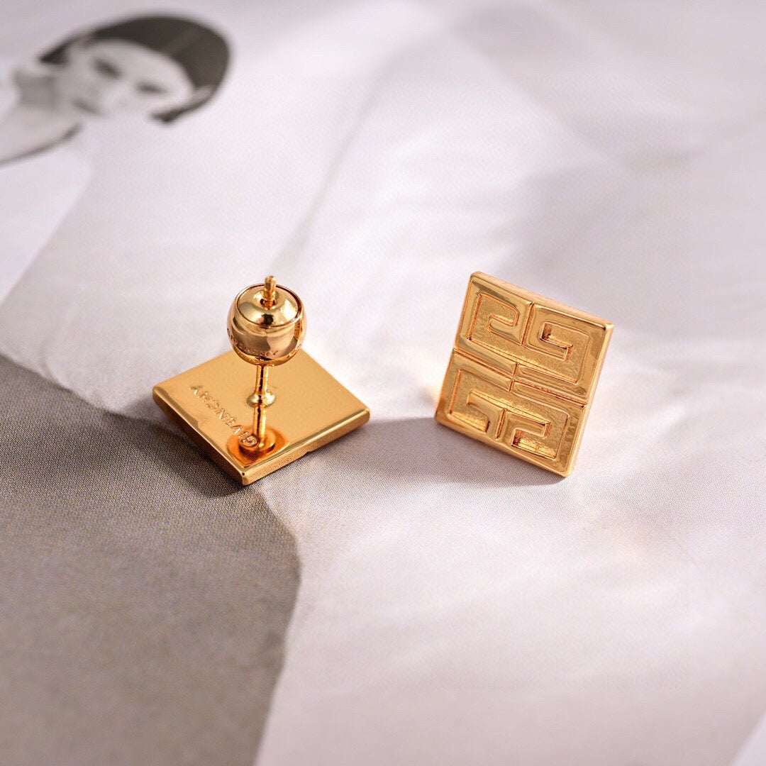 Signature Emblem Stud Earrings in Polished Metal-Tone – Design 082 main product view