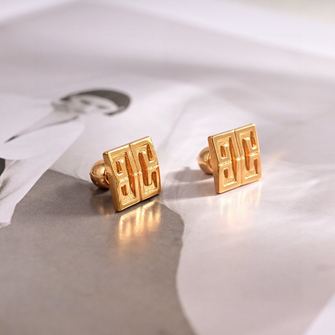 Signature Emblem Stud Earrings in Polished Metal-Tone – Design 082 main product view