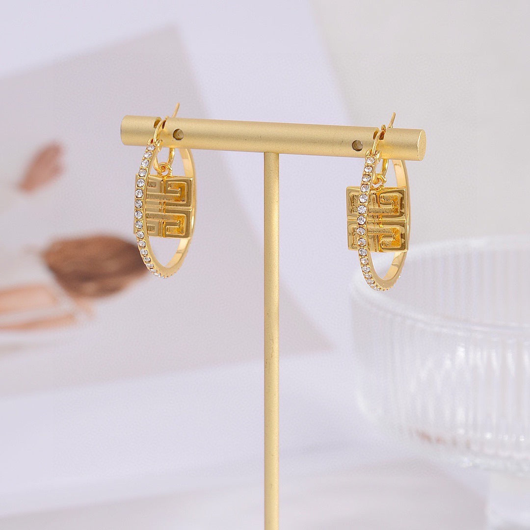 Signature Emblem Statement Earrings in Polished Metal-Tone – Design 043 close-up detail