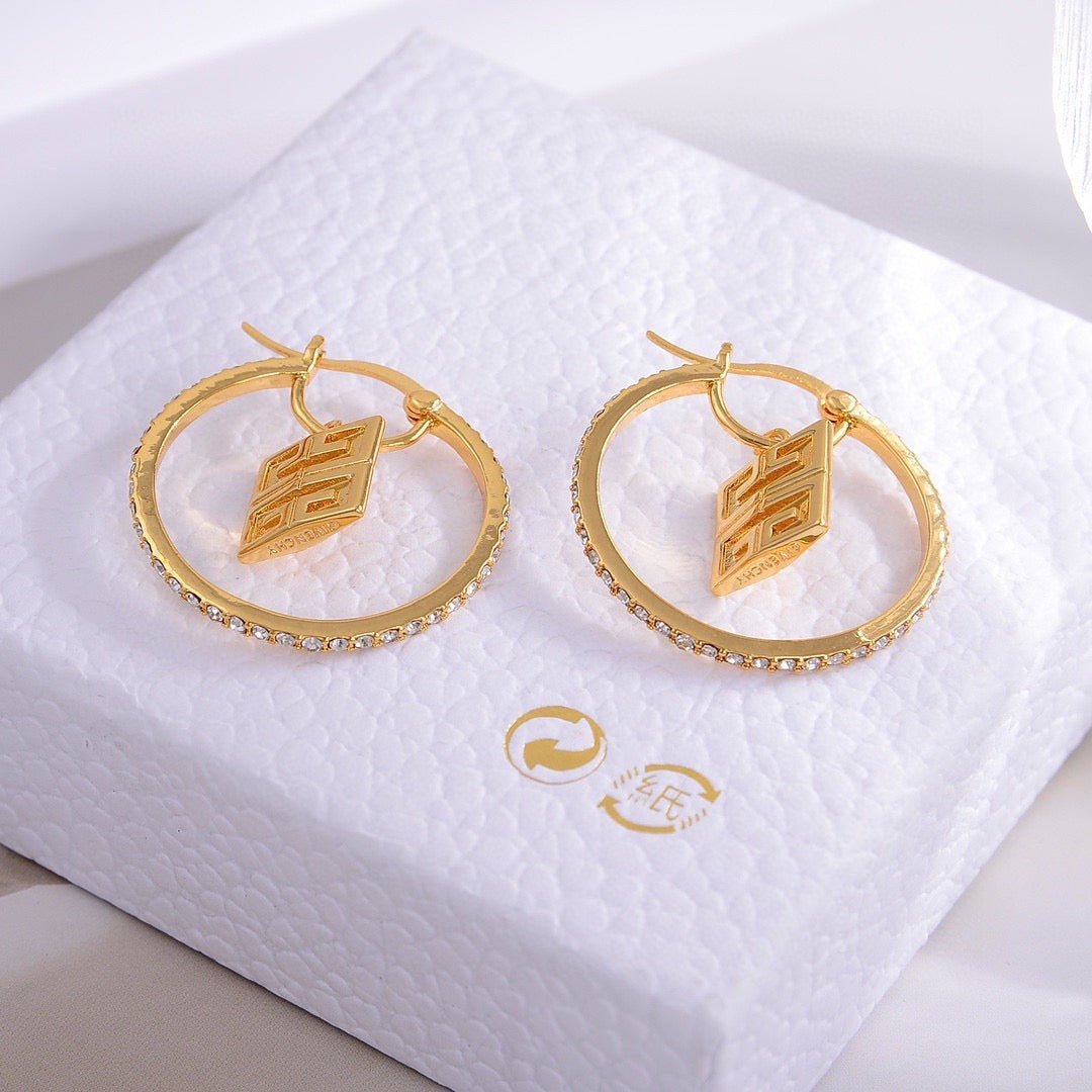 Signature Emblem Statement Earrings in Polished Metal-Tone – Design 043 main product view