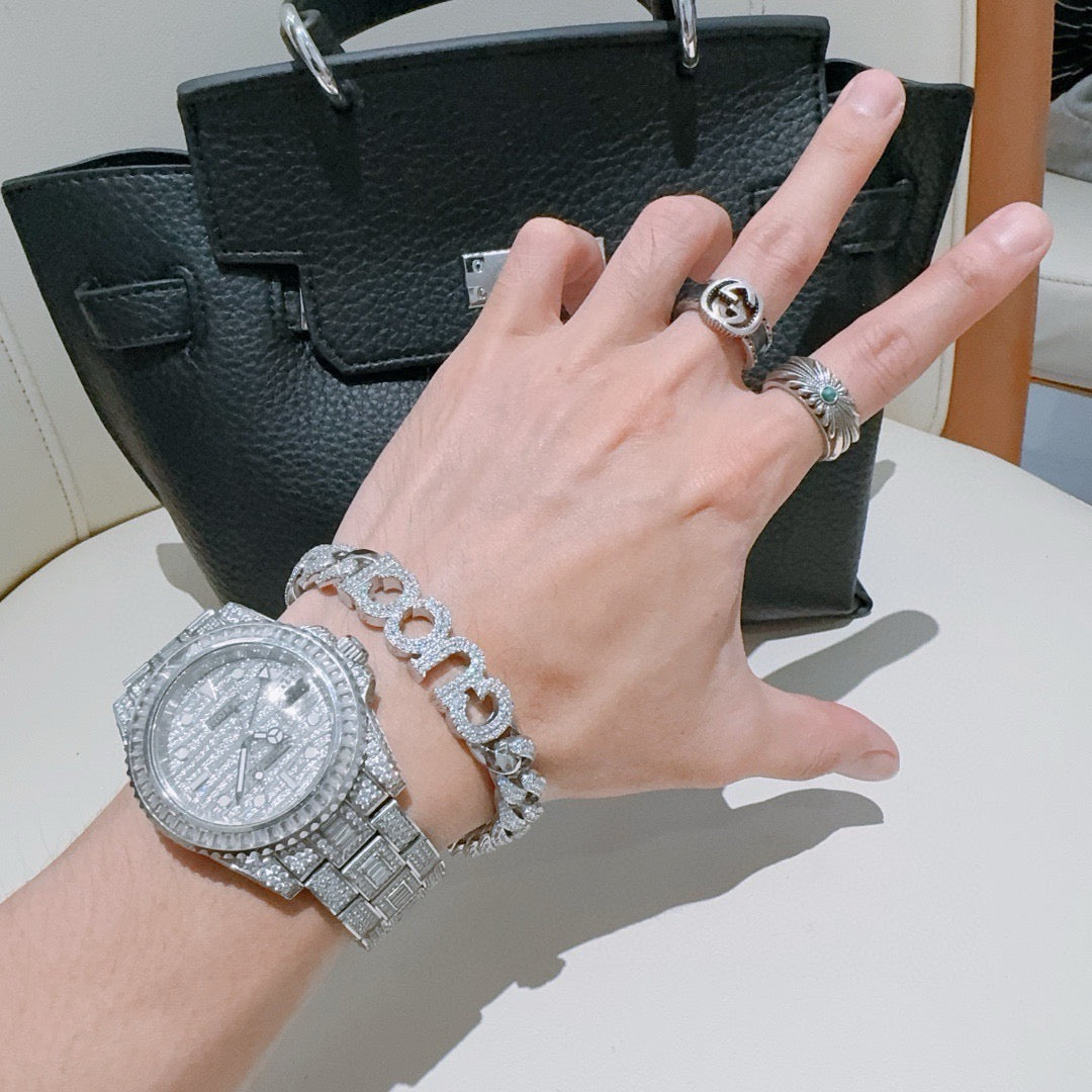Geometric Emblem Bracelet in Polished Metal-Tone – Design 092 styled product view