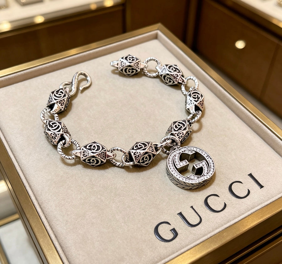 Geometric Emblem Bracelet in Polished Metal-Tone – Design 091 main product view