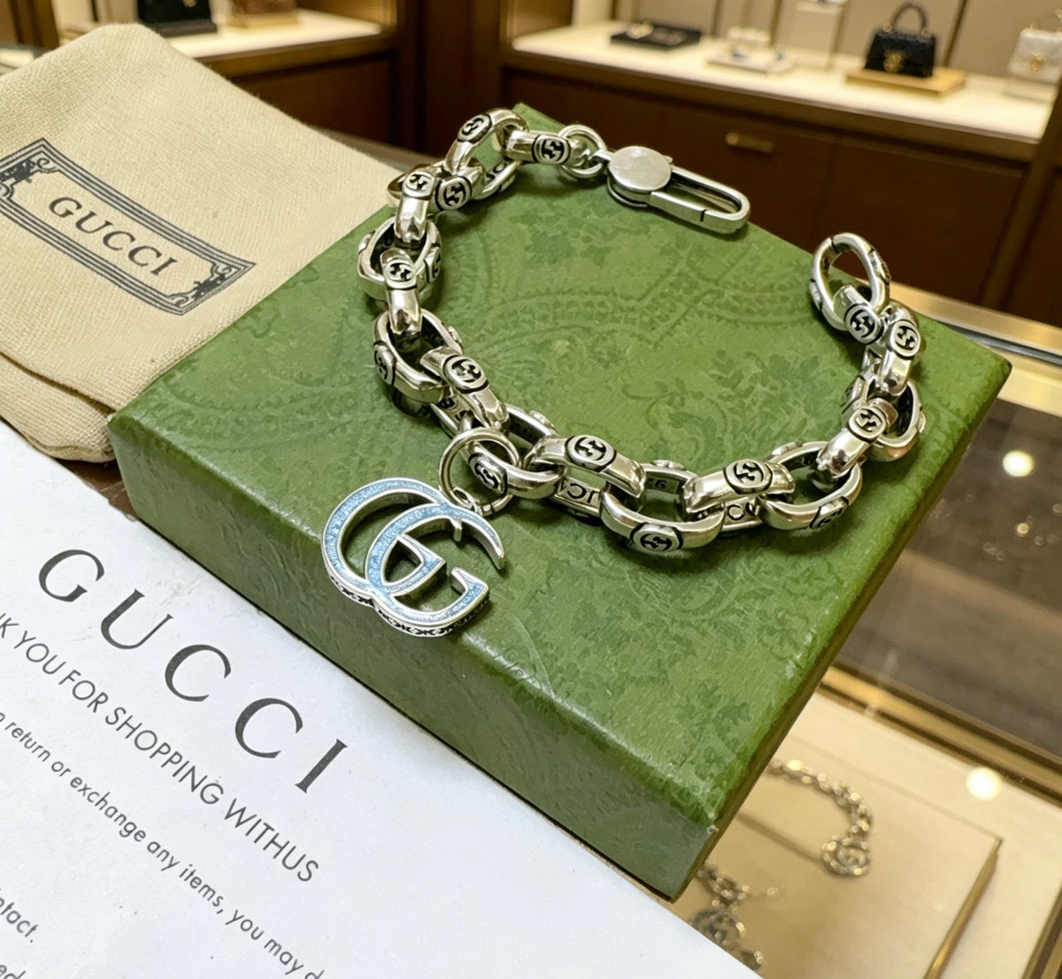 Geometric Emblem Bracelet in Polished Metal-Tone – Design 090 side detail