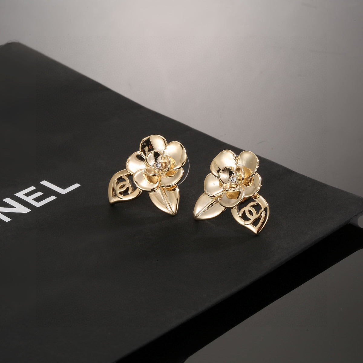 Camellia Stud Earrings in Gold-Tone – Camellia Detail – Design 005 detail view