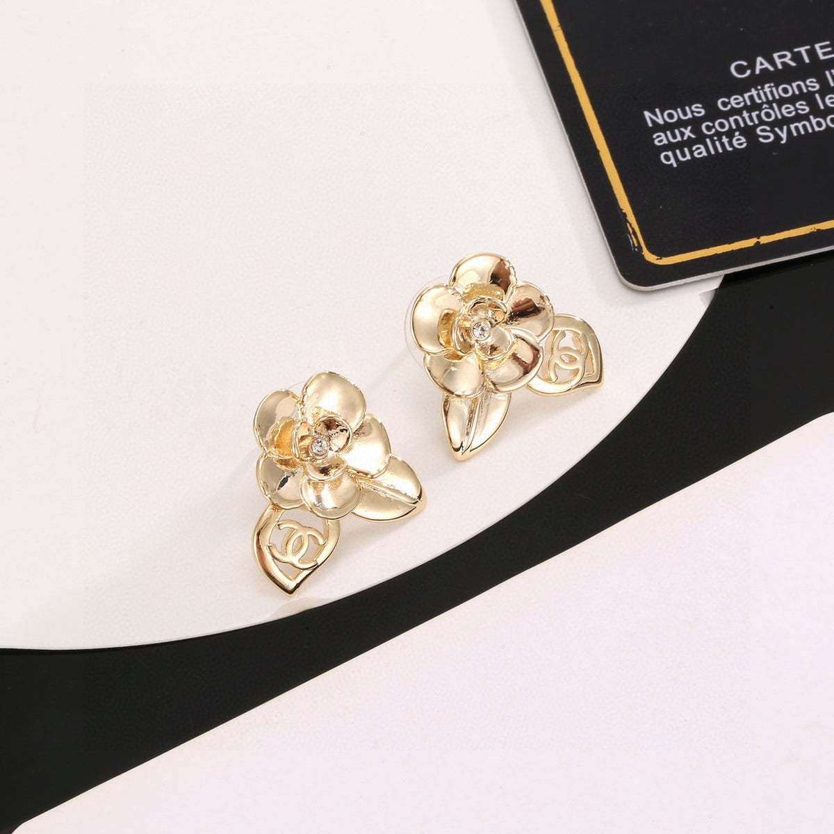 Camellia Stud Earrings in Gold-Tone – Camellia Detail – Design 009 main product view