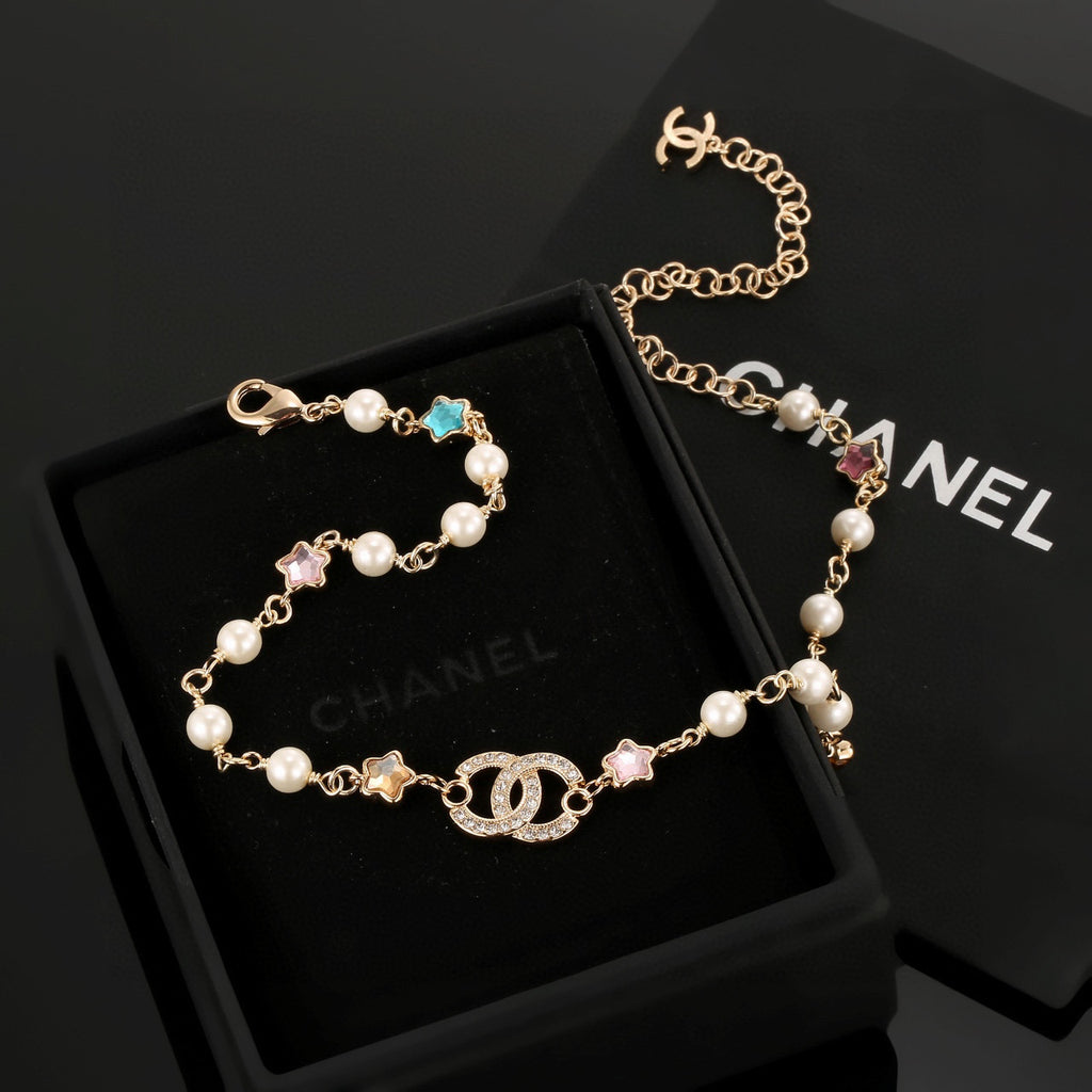 Double-C Emblem Pearl-Detail Pendant Necklace – Pearl Detail – Design 103 main product view