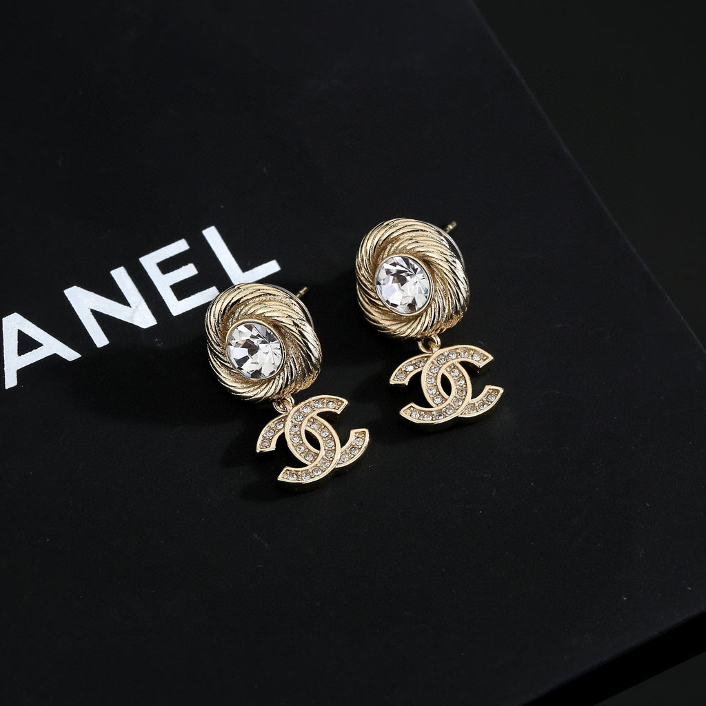 Double-C Emblem Stud Earrings in Gold-Tone – Design 035 front product view
