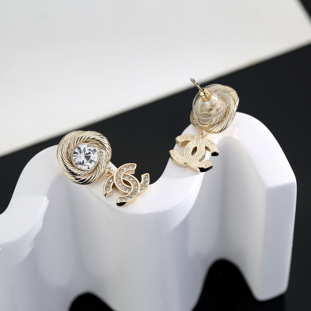 Double-C Emblem Stud Earrings in Gold-Tone – Design 035 main product view