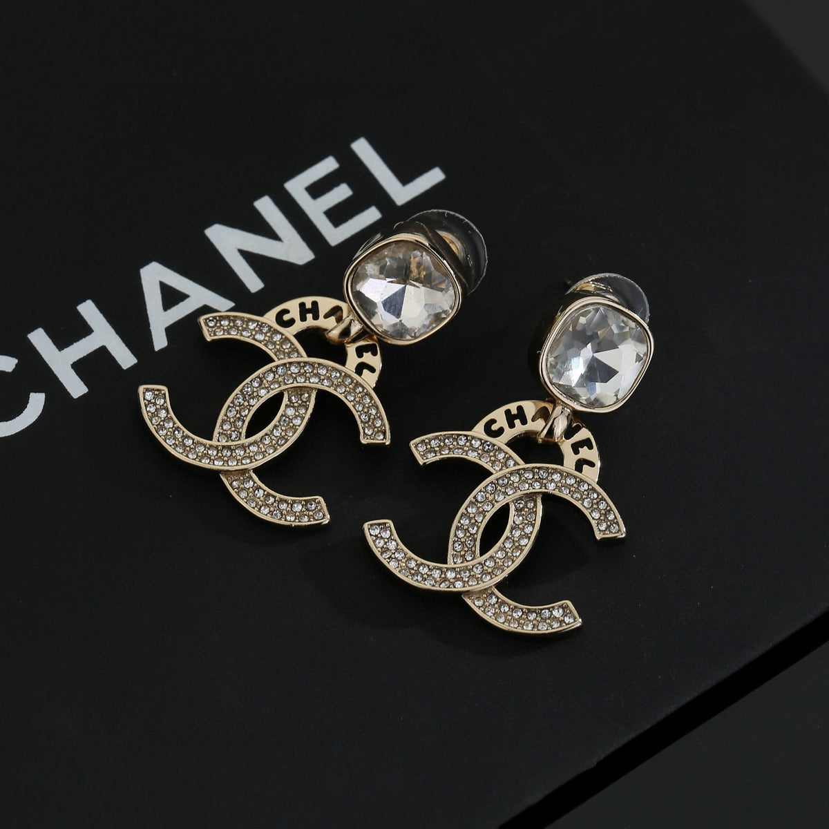 Double-C Emblem Stud Earrings in Gold-Tone – Design 034 main product view