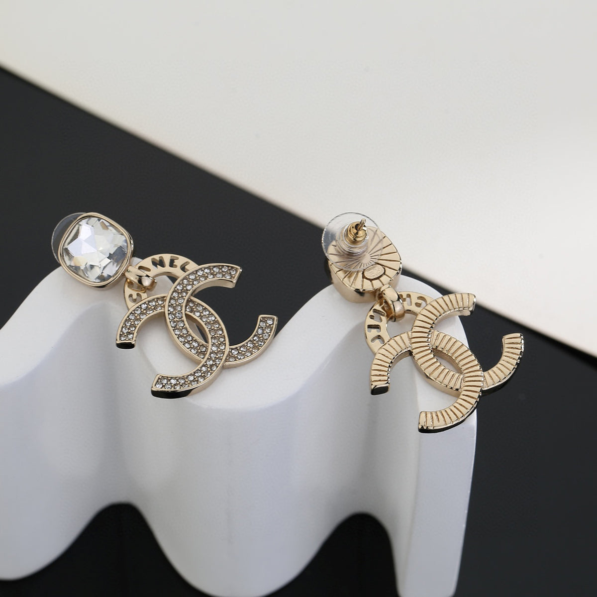 Double-C Emblem Stud Earrings in Gold-Tone – Design 034 main product view