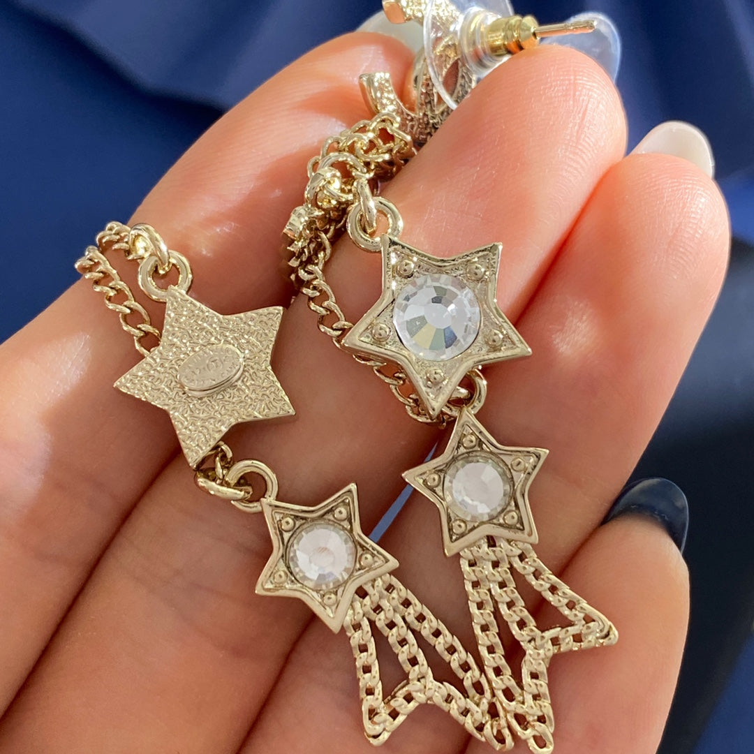 Double-C Emblem Crystal-Accent Stud Earrings – Star Detail – Design 004 main product view